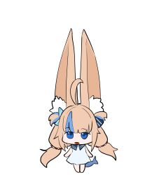 1girl absurdres animal_ear_fluff animal_ears blonde_hair blue_eyes blue_streaks chibi chibi_only dress fins fish_girl fish_tail fox_ears highres indie_virtual_youtuber koizumi_arata low_twintails multicolored_hair sameko_saba simple_background solo streaked_hair tail twintails very_long_ears virtual_youtuber white_background white_dress