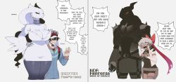 ... 2boys 2girls absurdres backpack bag baseball_cap black_pantyhose blue_eyes blue_jacket breasts cleavage collar cropped_legs english_text furrification furry furry_female furry_with_non-furry gen_5_pokemon grey_background griffon_(nyantcha) hand_on_own_hip hat height_difference hetero highres huge_breasts interspecies jacket leash legendary_pokemon multiple_boys multiple_girls nintendo noa_(nyantcha) nyantcha open_mouth original pantyhose pokemon pokemon_(creature) pokephilia profanity reshiram simple_background size_difference smile standing tall_female tall_male taller_female turn_pale zekrom