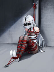 1girl absurdres anal anal_object_insertion arms_behind_back ball_gag bare_shoulders bdsm black_pantyhose blindfold bondage bound bound_ankles bound_arms bound_breasts bound_calves bound_feet bound_legs bound_thighs bound_torso bound_wrists breast_bondage breasts china_dress chinese_clothes cloth_gag commentary_request crotch_rope dildo dildo_harness double_penetration dress elbow_gloves female_focus forced_orgasm gag gag_harness gag_under_mask gagged gloves grey_hair hair_ornament high_heels highres improvised_gag indoors kumachi_(aikawaakeya) large_variant_set long_hair mask medium_breasts object_insertion original over_the_nose_gag pantyhose restrained sex_toy shibari shibari_over_clothes sitting skindentation solo tape taped_hand turtleneck turtleneck_dress vaginal vaginal_object_insertion variant_set very_long_hair vibrator