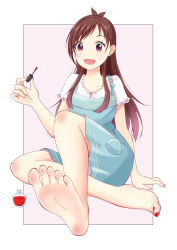brown_hair character_request feet highres idolmaster leafar long_hair nail_polish purple_eyes smile soles toenail_polish toenails toes