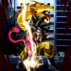 Rule 34 | 1boy, black hair, dragon ball, dragon ball gt, dragon ball legends, dragon fist, dragon fist (dragon ball), muscular, muscular male, official art, red fur, serious, solo, son goku, super saiyan, super saiyan 4, tail, yellow eyes