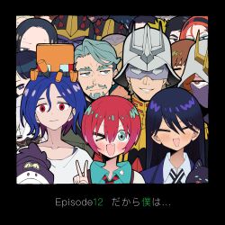 6+boys 6+girls amate_yuzuriha annqi aqua_eyes beanie beard black_eyes black_hair blonde_hair blue_eyes blue_hair blush brown_eyes brown_hair challia_bull char_aznable collared_shirt colored_inner_hair comoli_harcourt conch_(gundam) deux_murasame dog eye_mask facial_hair gaia_(gundam) gihren_zabi gundam gundam_gquuuuuux haro hat helmet highres jacket jezzi kaine_(gundam) kycilia_zabi lalah_sune long_hair long_sleeves mask military_uniform mouth_mask multicolored_hair multiple_boys multiple_girls mustache nabu_(gundam) necktie non-humanoid_robot nyaan_(gundam_gquuuuuux) one_eye_closed open_mouth orange_hair ortega_(gundam) pom_pom_(clothes) pom_pom_beanie purple_eyes purple_hair red_eyes red_hair robot sabi1234 school_uniform shiiko_sugai shirt short_hair shuji_ito smile sweatdrop sweater two-tone_hair v white_hair xavier_olivette