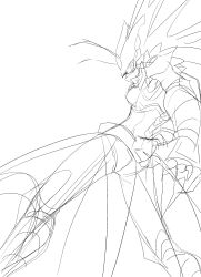 Rule 34 | 1girl, armor, armored boots, armored gloves, armored leotard, ass, boots, breasts, butterfly wings, covered mouth, digimon, digimon (creature), fur collar, gloves, helmet, highres, hudiemon, insect wings, leotard, long hair, looking at viewer, looking back, mask, medium breasts, mouth mask, ph6xeivbgpimggg, shoulder armor, skirt, thick thighs, thighhighs, thighs, wings