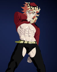 Rule 34 | 1boy, abs, belt, blonde hair, demon, demon boy, douma (kimetsu no yaiba), highres, kimetsu no yaiba, legs, long hair, male focus, muscular, muscular male, nipples, orange hair, sexyanimes, smile, underwear