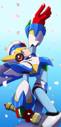 Rule 34 | 1boy, absurdres, android, arm up, armor, bird, blue sky, cherry blossoms, energy sword, falcon, falcon armor x (mega man), falling petals, flying, forehead jewel, from side, gloves, gradient background, green eyes, helmet, highres, hiyoko ai, holding, holding sword, holding weapon, jet boots, jewelry, male focus, mechanical wings, mega man (series), mega man x5, mega man x (series), open mouth, petals, powering up, robot, robot ears, shoulder armor, simple background, sky, solo, sword, upper body, weapon, white armor, white helmet, winged helmet, wings, x (mega man), z saber