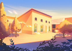 artist_name blue_sky building bush day door house huhv. no_humans original outdoors plant scenery shadow sky tree watermark window
