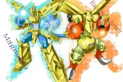 armor crests_(digimon) digimon digimon_(creature) energy highres magnamon muscular muscular_male rapidmon_(armor) tail