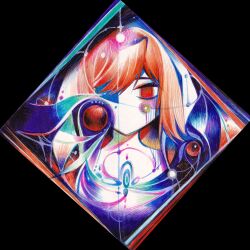 Rule 34 | 1boy, abstract, brown hair, colored pencil (medium), colored skin, diamond (shape), harada mutei, highres, jiangyou140, looking at viewer, male focus, no mouth, no nose, portrait, red eyes, saibou shinkyoku, short hair, solo, tagme, traditional media, white skin