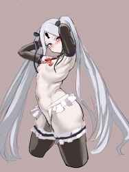 Rule 34 | 1girl, 9is, abigail williams (fate), abigail williams (third ascension) (fate), absurdres, armpits, arms up, black ribbon, black thighhighs, blush, bow, bowtie, breasts, brown background, commentary request, cosplay, dead or alive, dead or alive 5, dead or alive xtreme, elbow gloves, fate/grand order, fate (series), frilled thighhighs, frills, from side, gloves, grey hair, grin, hair ornament, hair ribbon, highres, keyhole, long hair, looking at viewer, marie rose, marie rose (cosplay), marie rose (devilish servant against the splashing waves), navel, nipples, nude, pale skin, parted bangs, partially undressed, red bow, red bowtie, red eyes, ribbon, simple background, sketch, small breasts, smile, solo, thighhighs, twintails, very long hair, x hair ornament