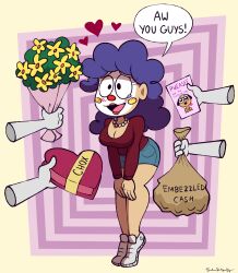 absurdres chatterbox_the_clown_(imrachets) clown clown_nose commentary english_commentary english_text highres imrachets long_hair original red_nose short_shorts shorts speech_bubble toon_(style) valentine