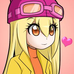 Rule 34 | 1boy, black jacket, blue shirt, digimon, digimon story: sunburst and moonlight, goggles, goggles on head, hat, heart, jacket, long hair, lowres, male focus, megumon109, sayo (digimon), shirt, solo