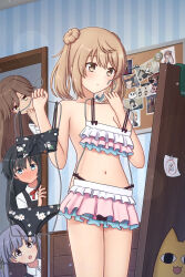 Rule 34 | 4girls, arashio (kancolle), arashio kai ni (kancolle), asashio (kancolle), asashio kai ni (kancolle), azumanga daiou, bikini, black bikini, black hair, black panties, blue eyes, blush, brown eyes, brown hair, clothes hanger, clothes in front, covering privates, crossover, double bun, dress, frilled bikini, frills, grey hair, hair bun, highres, holding, holding clothes hanger, indoors, kantai collection, konato k, long hair, long sleeves, michishio (kancolle), mihama chiyo&#039;s father, multiple girls, navel, neck ribbon, nude cover, ooshio (kancolle), ooshio kai ni (kancolle), panties, pinafore dress, red ribbon, ribbon, ruffle bikini, school uniform, shirt, short hair, short twintails, sleeveless, sleeveless dress, standing, swimsuit, topless female, twintails, underwear, white shirt