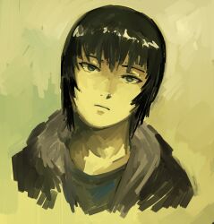 Rule 34 | 1boy, black hair, blue eyes, cropped torso, highres, ichise (texhnolyze), kornod, looking at viewer, male focus, medium hair, solo, straight-on, texhnolyze