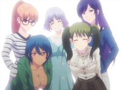 5girls anime_screenshot breasts chiyoda_ririka cleavage dark-skinned_female dark_skin highres large_breasts long_hair megami_no_cafe_terrace multiple_girls no_bra souya_moemi stitched takasaki_mao third-party_edit valentina_azuma yoshino_hekiru