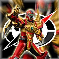 1boy armor bodysuit bouken_red cowboy_shot daikenjin_zubaan gogo_sentai_boukenger gradient_background helmet highres kimiya_(zetuboh) male_focus power_rangers solo super_sentai