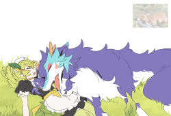 Rule 34 | 2girls, 3 ma me, apron, blue fur, blue hair, choker, closed eyes, dragon, dragon girl, dragon horns, dragon tail, dragon wings, dragonmaid nudyarl, duel monster, eastern dragon, eastern dragon horns, frilled apron, frilled hairband, frilled sleeves, frills, green eyes, hairband, horns, laundry dragonmaid, long hair, lying, maid, maid apron, multiple girls, nose bubble, on back, open mouth, parlor dragonmaid, short sleeves, sleeping, tail, twintails, waist apron, white apron, wings, yu-gi-oh!