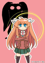 10s 1girl blazer blush_stickers crossed_arms hair_ornament hikawa_hekiru jacket long_hair mothman ootori_chihaya rewrite thighhighs wing_hair_ornament zettai_ryouiki