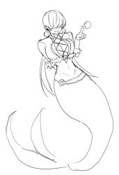 1girl breasts bubble cleavage curvy dan_koflove female_focus fins fish fish_tail fishnets fluffy hand_up heart huge_breasts jacket large_breasts long_hair mermaid monster_girl ponytail shermie_(kof) smile tail the_king_of_fighters twintails