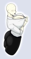 1girl albino all_for_one_(boku_no_hero_academia) ass boku_no_hero_academia breasts cleavage_cutout clothing_cutout female_focus formal_clothes genderswap genderswap_(mtf) hensket highres huge_ass large_breasts looking_at_viewer no_eyes pale_skin scar scar_on_face solo suit teasing