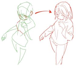 1girl guide highres how_to long_sleeves oekakiism original shirt signature simple_background tail
