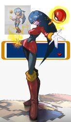 1boy 1girl baseball_cap black_hair blunt_bangs bodysuit breasts brown_eyes brown_hair closed_mouth crop_top gloves hat highres jacket large_breasts long_hair long_sleeves looking_at_viewer medium_breasts nintendo pants pantyhose pencil_skirt poke_ball poke_ball_(basic) pokemon pokemon_frlg purple_hair red_(pokemon) red_eyes red_hat sabrina_(pokemon) shakeeeeeeeee shirt short_hair short_sleeves side_slit skirt spiked_hair straight_hair telekinesis white_gloves
