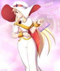 Rule 34 | android, armor, axasempai, berkana (mega man), blonde hair, blue eyes, bracelet, breasts, bubble, capcom, cape, capelet, chest jewel, corset, dress, gift, gradient background, hair over one eye, hair over shoulder, hand up, happy valentine, hat, hat over one eye, highres, jeweled hat, jewelry, joints, large breasts, large hat, light blush, light smile, lipstick, long dress, long hair, long skirt, looking at viewer, makeup, mega man (series), mega man x (series), mega man x dive, mega man xtreme 2, pink lips, purple background, red cape, red capelet, red hat, robot, robot girl, robot joints, shoulder armor, sidelocks, signature, skirt, turtleneck, two-tone cape, two-tone capelet, two-tone hat, underboob, underbust, valentine, white background, white cape, white capelet, white corset, white day, white dress, white hat, white skirt, witch