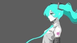 1girl animated blue_eyes blue_hair from_side goldendogaki grey_background hatsune_miku necktie pixel_art solo tagme video vocaloid wind