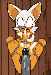 absurdres bdsm bondage bound breasts commission cum cum_on_body cum_on_breasts cum_on_upper_body cumming highres lying on_back qqlettuce rouge_the_bat smile sonic_(series)