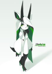 1girl 2017 2025 absurdres arabian_oryx black_leggings china_dress chinese_clothes chinese_commentary coat commentary dress english_commentary from_above from_side full_body furry furry_female green_eyes green_nails head_tilt high_heels highres horns joints krita_(medium) leggings libbie_the_spirit_oryx light_smile long_hair long_sleeves looking_at_viewer looking_back office_lady open_mouth original oryx parted_lips puffy_long_sleeves puffy_sleeves raised_inner_eyebrows robot robot_joints signature simple_background spirit_animals_in_disguise three_quarter_view tsurime tyson_tan white_coat white_dress white_hair