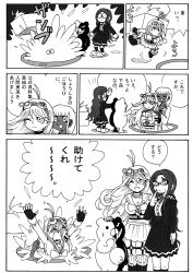 &gt;_&lt; 1boy 4girls absurdres ahoge antenna_hair arm_belt bear belt bikini blazer blunt_bangs blush blush_stickers boots bow bowtie box breasts buttons carrying cleavage clone closed_eyes closed_mouth collared_shirt commentary_request confused corset danganronpa_(series) danganronpa_v3:_killing_harmony dark-skinned_female dark_skin dot_nose dress_shirt falling finger_to_cheek fingerless_gloves frilled_bikini frills from_behind frown furrowed_brow glasses gloves goggles goggles_on_head greyscale hair_between_eyes hair_over_shoulder hand_on_another&#039;s_head hand_on_another&#039;s_shoulder happy highres iruma_miu jacket jan1214 jumping k1-b0 knee_boots kneehighs knees large_breasts long_hair long_sleeves low_twintails medium_skirt miniskirt monochrome monokuma motion_lines multiple_belts multiple_girls multiple_views no_mouth notice_lines o-ring o-ring_belt one_eye_closed open_clothes open_jacket open_mouth outstretched_arms over-kneehighs pleated_skirt pool pulling raincoat round_eyewear sailor_collar school_uniform serafuku shadow shirogane_tsumugi shirt shoe_belt shoes sidelocks sigh skirt skirt_set socks speech_bubble splashing standing striped_clothes striped_socks sweat sweatdrop swimsuit thick_eyebrows thigh_belt thigh_strap thighhighs translation_request twintails vertical-striped_clothes vertical-striped_socks very_long_hair wavy_hair wide-eyed yonaga_angie