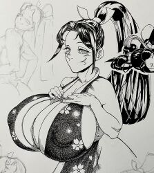 1girl breasts highres huge_breasts shiranui_mai shiwasu11 snk the_king_of_fighters traditional_media