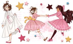 2girls absurdres classic_lolita dress frilled_dress frills highres lolita_fashion multiple_girls nightgown open_mouth original ringlets white_nightgown wormy_owo
