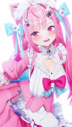 1girl animal_ears animated blue_hair breasts cat_ears dress frills hair_ribbon large_breasts maid_headdress minato_aqua mithras_custom multicolored_hair pink_dress pink_eyes ribbon swaying_breasts swaying_hip tagme two-tone_hair video