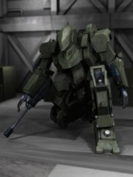 3d arm_cannon extra_eyes gasaraki gotoms kneeling mecha military on_one_knee open_hands raiden_(gasaraki) robot science_fiction solo weapon