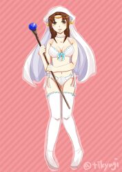 1girl brown_eyes brown_hair circlet elen_(fire_emblem) fire_emblem fire_emblem:_the_binding_blade holding holding_staff long_hair looking_at_viewer nintendo nun open_mouth priestess solo staff tikyugi white_headdress