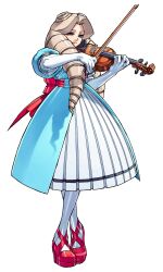 Rule 34 | 1girl, absurdres, aqua dress, back bow, block heels, blonde hair, blue eyes, bow, bow (music), crossed legs, dress, drill hair, edaki shin&#039;ya, elbow gloves, full body, game cg, gloves, highres, instrument, justice gakuen, kirishima yurika, moero! justice gakuen, music, non-web source, official art, pantyhose, playing instrument, red shoes, shoes, simple background, smile, solo, standing, twin drills, violin, white background, white gloves, white pantyhose
