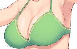 1girl armpits bikini breasts cleavage close-up green_bikini masou nichijou shadow swimsuit weboshii white_background