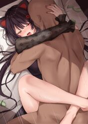 Rule 34 | 1boy, 1girl, absurdres, animal ears, black dress, blush, brown hair, clothed sex, commentary request, condom, dog ears, dress, ekibyoudayo, faceless, faceless male, hand on another&#039;s head, happy sex, hetero, heterochromia, highres, hug, inui toko, inui toko (5th costume), lace sleeves, leg lock, long hair, low twintails, missionary, nijisanji, official alternate costume, on bed, open mouth, paid reward available, red eyes, see-through clothes, see-through sleeves, sex, solo focus, swept bangs, twintails, used condom, very long hair, virtual youtuber, yellow eyes