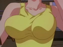 1990s_(style) 1girl animated animated_gif bouncing_breasts breasts burn-up burn-up_excess female_focus jinguu_maya large_breasts no_bra retro_artstyle solo