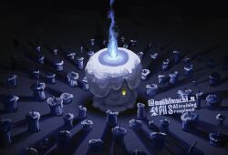 absurdres blue_fire candle closed_mouth fire gen_5_pokemon highres litwick nashimochi_4 nintendo no_humans pokemon pokemon_(creature) pokemon_focus smile twitter_username watermark yellow_eyes