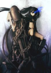 10s 1girl bikini black_hair black_rock_shooter black_rock_shooter_(character) blue_eyes female_focus highres long_hair navel saltydanshark solo swimsuit twintails unzipped