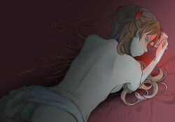 1boy 1girl angry back blue_eyes clothing_aside hand_on_another&#039;s_ass hetero horimoto_akira indoors long_hair lying molestation neon_genesis_evangelion on_stomach orange_hair panties panties_aside souryuu_asuka_langley underwear white_panties wide_hips