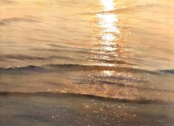 Rule 34 | beach, evening, no humans, original, painting (medium), reflection, reflective surface, reflective water, sand, shadow, shore, still life, sunlight, sunset, tlctm7h8wdwnthx, traditional media, water