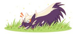 closed_eyes commentary commission creature creature_focus english_commentary flower gen_4_pokemon gotchibam grass ko-fi_commission nintendo no_humans on_grass orange_flower pokemon pokemon_(creature) pokemon_focus pollen sidelighting simple_background stunky white_background