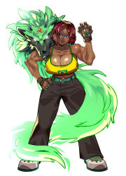 Rule 34 | 1girl, blue eyes, breasts, cleavage, dark-skinned female, dark skin, drakkaiart, female focus, fingerless gloves, full body, giovanna (guilty gear), gloves, guilty gear, guilty gear strive, highres, huge breasts, looking at viewer, muscular, muscular female, nail polish, red hair, short hair, solo, wolf