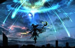 Rule 34 | 1girl, back, bad id, bad pixiv id, braid, cloak, fantasy, female focus, hat, highres, kurasuta, magical girl, orb, original, scenery, shooting star, sky, solo, star (sky), starry sky, twin braids, wand, witch hat
