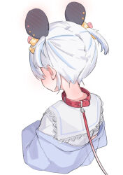Rule 34 | 1girl, animal ears, blue hair, blue jacket, blush, body blush, collar, commentary, ear blush, english commentary, from behind, highres, indie virtual youtuber, jacket, leash, maplesights, mouse ears, mouse girl, multicolored hair, nape, nemimi yane, off shoulder, red collar, shirt, simple background, solo, streaked hair, two-tone hair, two side up, virtual youtuber, white background, white hair, white shirt