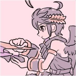 1boy ahoge armlet belt bracer cleaning cleaning_weapon closed_mouth dark_pit dark_pit_staff_(kid_icarus) from_side gold_armlet grey_hair grey_wings holding holding_weapon jewelry kid_icarus kid_icarus_uprising laurel_crown looking_at_object male_focus nintendo nopepe sidelocks single_bare_shoulder sketch spiked_hair weapon wings
