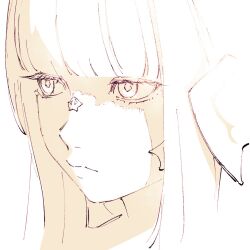 1girl au_ra blunt_bangs close-up closed_mouth final_fantasy final_fantasy_xiv highres horns millimetre_0 monochrome portrait scales sketch solo warrior_of_light_(ff14)