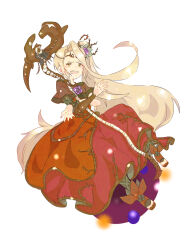 Rule 34 | 1girl, blonde hair, cha bakashi, dress, flower, full body, hair flower, hair ornament, highres, holding, holding staff, kid icarus, kid icarus uprising, long hair, looking at viewer, nintendo, open mouth, red dress, solo, staff, very long hair, viridi, yellow eyes